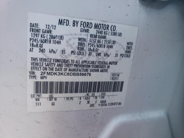 2FMDK3KC6DBB56676 - 2013 FORD EDGE LIMITED WHITE photo 13