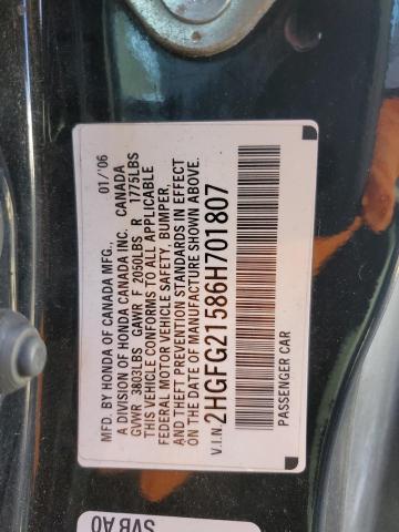 2HGFG21586H701807 - 2006 HONDA CIVIC SI BLACK photo 12