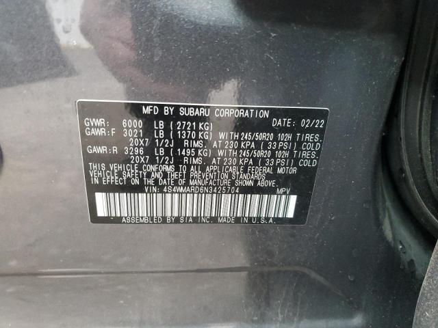 4S4WMARD6N3425704 - 2022 SUBARU ASCENT TOURING GRAY photo 14