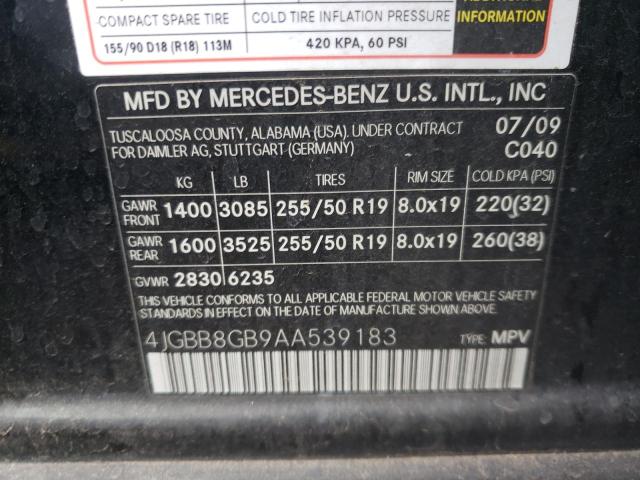 4JGBB8GB9AA539183 - 2010 MERCEDES-BENZ ML 350 4MATIC BLACK photo 13