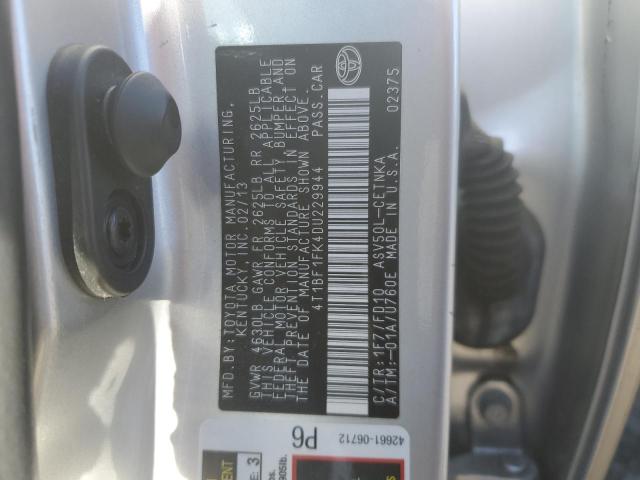 4T1BF1FK4DU229944 - 2013 TOYOTA CAMRY L SILVER photo 13