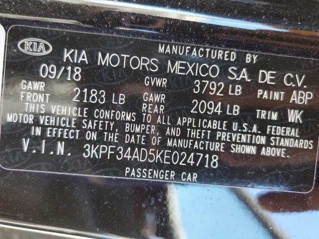 3KPF34AD5KE024718 - 2019 KIA FORTE GT LINE BLACK photo 13