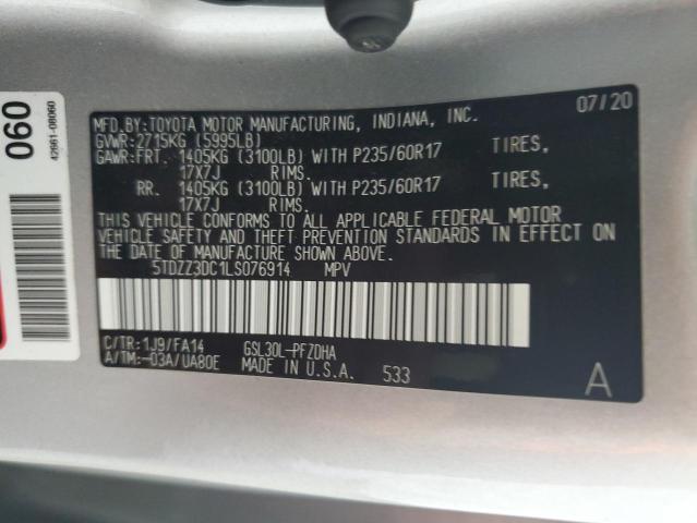 5TDZZ3DC1LS076914 - 2020 TOYOTA SIENNA L SILVER photo 14