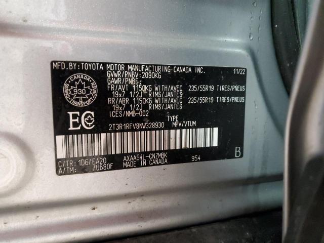 2T3R1RFV8NW328930 - 2022 TOYOTA RAV4 XLE SILVER photo 12