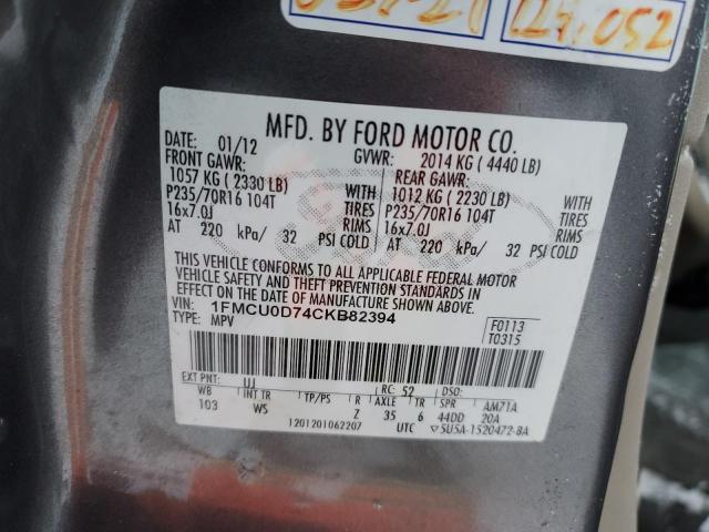 1FMCU0D74CKB82394 - 2012 FORD ESCAPE XLT GRAY photo 14