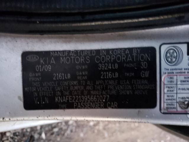 KNAFE221395661077 - 2009 KIA SPECTRA EX SILVER photo 12