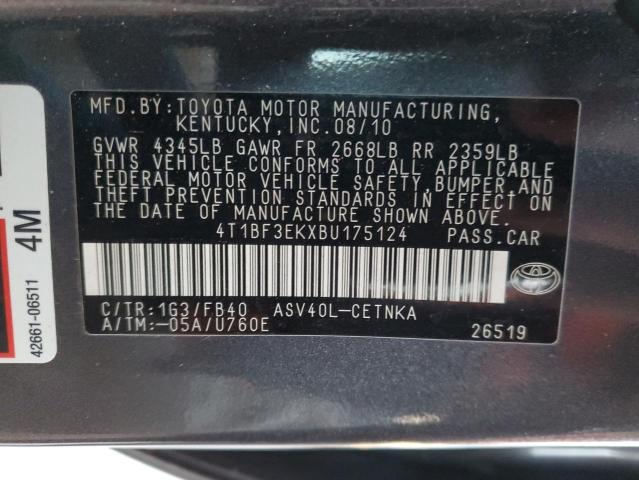 4T1BF3EKXBU175124 - 2011 TOYOTA CAMRY BASE GRAY photo 12