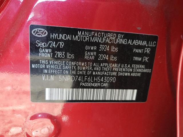 5NPD74LF6LH543090 - 2020 HYUNDAI ELANTRA SE RED photo 12