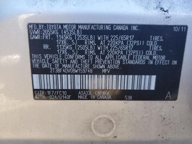 2T3BF4DV0BW159748 - 2011 TOYOTA RAV4 SILVER photo 13