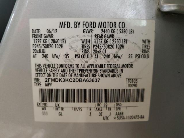 2FMDK3KC2DBA63637 - 2013 FORD EDGE LIMITED SILVER photo 13