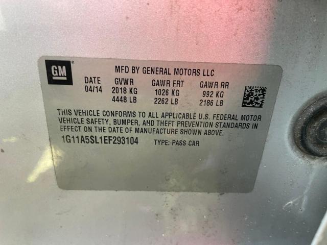 1G11A5SL1EF293104 - 2014 CHEVROLET MALIBU LS SILVER photo 10