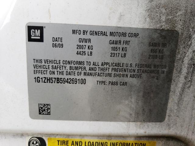 1G1ZH57B594269100 - 2009 CHEVROLET MALIBU 1LT Biały zdjęcie 12