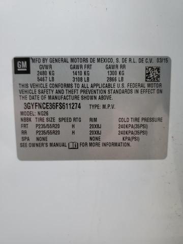 3GYFNCE36FS611274 - 2015 CADILLAC SRX PERFORMANCE COLLECTION Biały zdjęcie 13