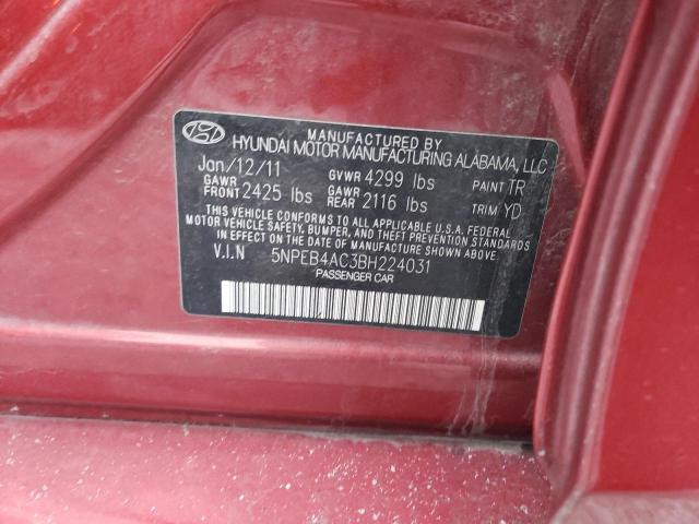 5NPEB4AC3BH224031 - 2011 HYUNDAI SONATA GLS RED photo 12