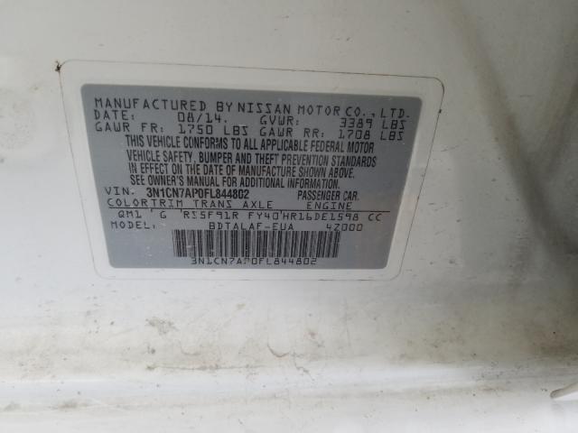 3N1CN7AP0FL844802 - 2015 NISSAN VERSA S  photo 10