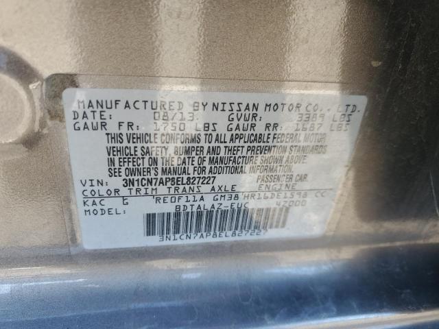 3N1CN7AP8EL827227 - 2014 NISSAN VERSA S GRAY photo 12