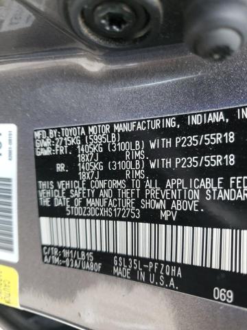 5TDDZ3DCXHS172753 - 2017 TOYOTA SIENNA XLE GRAY photo 13