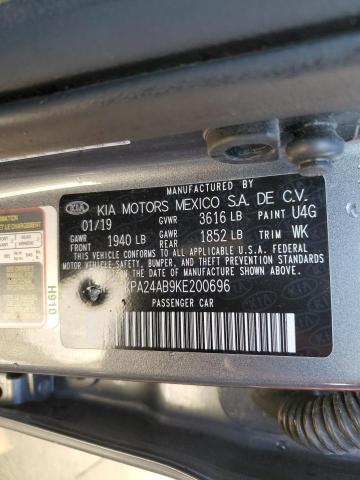 3KPA24AB9KE200696 - 2019 KIA RIO S GRAY photo 12