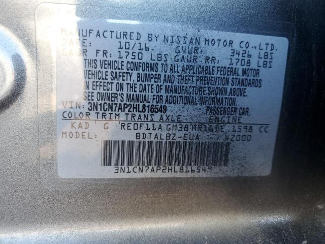 3N1CN7AP2HL816549 - 2017 NISSAN VERSA S SILVER photo 13