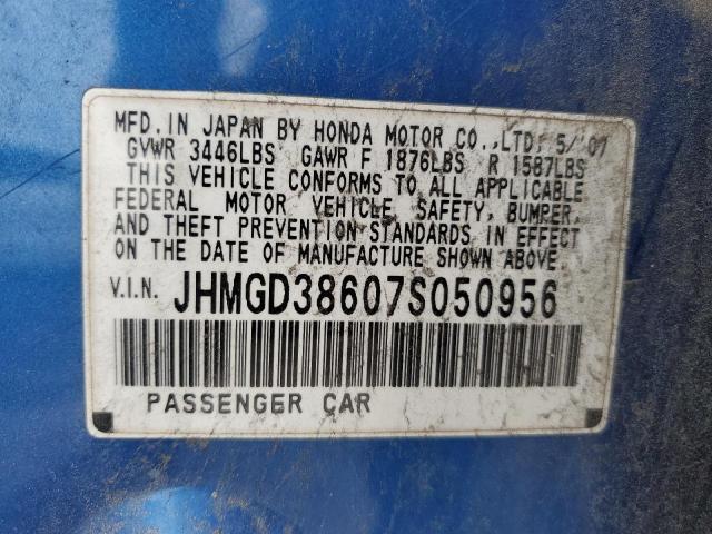 JHMGD38607S050956 - 2007 HONDA FIT S BLUE photo 12