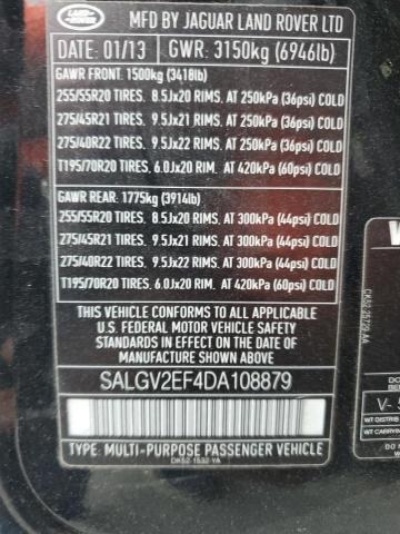 SALGV2EF4DA108879 - 2013 LAND ROVER RANGE ROVE AUTOBIOGRAPHY BLACK photo 13