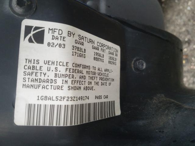 1G8AL52F23Z149174 - 2003 SATURN ION LEVEL 3  photo 10