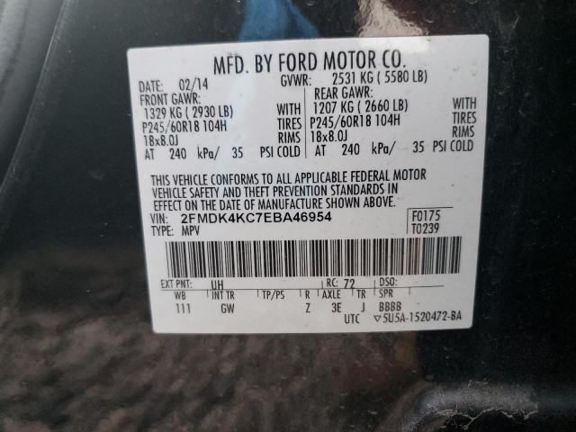 2FMDK4KC7EBA46954 - 2014 FORD EDGE LIMITED BLACK photo 12