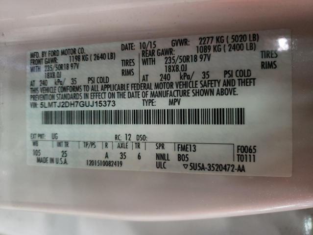 5LMTJ2DH7GUJ15373 - 2016 LINCOLN MKC SELECT 白色 照片 12