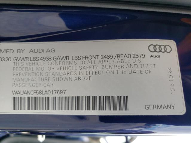 WAUANCF58LA017697 - 2020 AUDI A5 PREMIUM BLUE photo 12