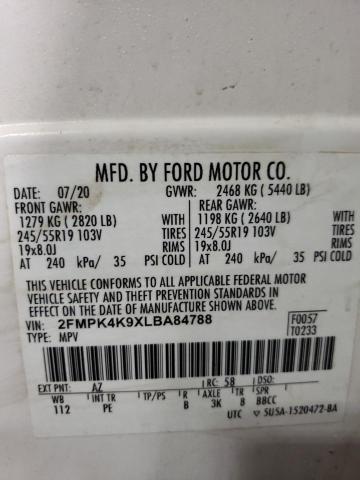 2FMPK4K9XLBA84788 - 2020 FORD EDGE TITANIUM WHITE photo 13