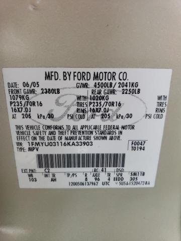 1FMYU03116KA33903 - 2006 FORD ESCAPE XLT BEIGE photo 12