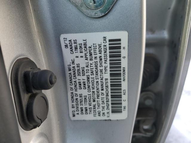 2HGFB2F84CH587978 - 2012 HONDA CIVIC EX SILVER photo 12