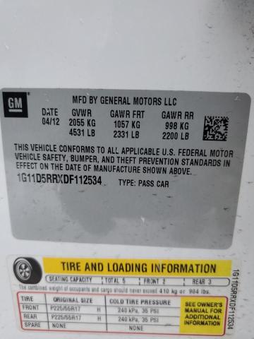 1G11D5RRXDF112534 - 2013 CHEVROLET MALIBU 1LT თეთრი ფოტო 13