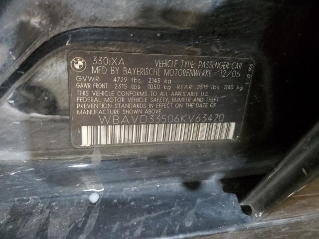 WBAVD33506KV63420 - 2006 BMW 330 XI BLACK photo 12