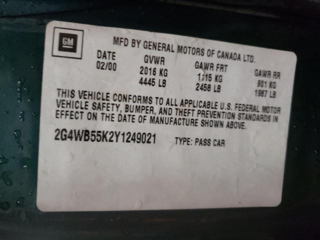 2G4WB55K2Y1249021 - 2000 BUICK REGAL LS 绿色 照片 12