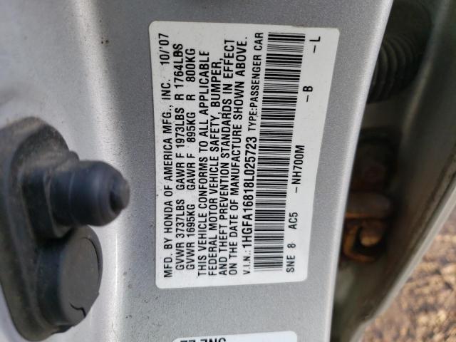 1HGFA16818L025723 - 2008 HONDA CIVIC EX SILVER photo 12