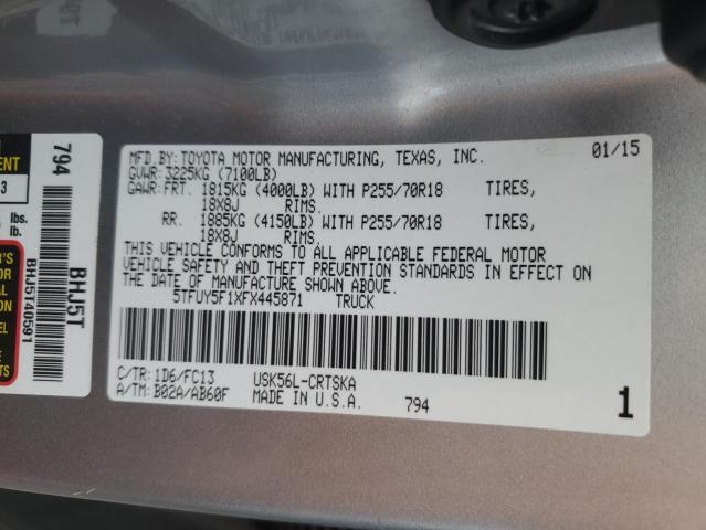 5TFUY5F1XFX445871 - 2015 TOYOTA TUNDRA DOUBLE CAB SR/SR5 SILVER photo 13