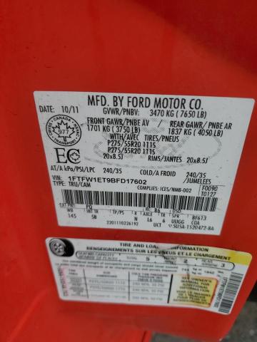 1FTFW1ET9BFD17602 - 2011 FORD F150 SUPERCREW RED photo 12