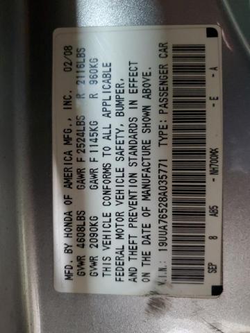 19UUA76528A035771 - 2008 ACURA TL TYPE S SILVER photo 12