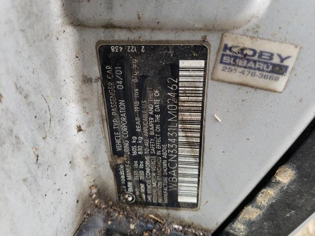 WBACN33431LM02462 - 2001 BMW Z3 2.5 SILVER photo 12