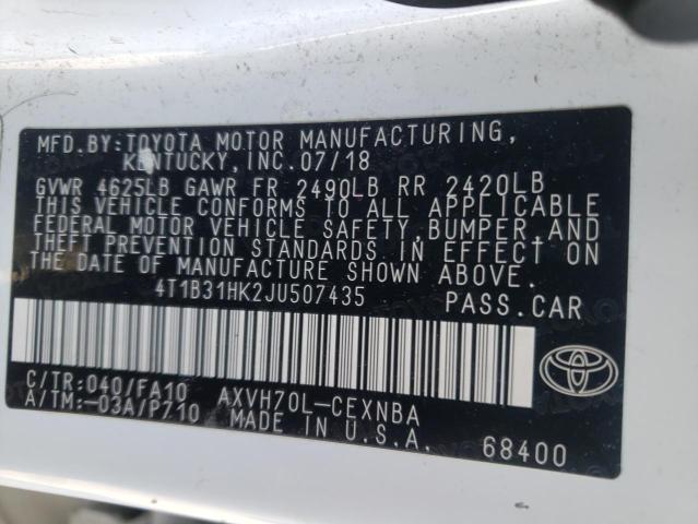 4T1B31HK2JU507435 - 2018 TOYOTA CAMRY LE WHITE photo 13