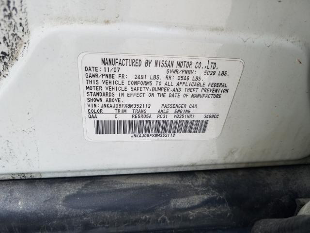 JNKAJ09FX8M352112 - 2008 INFINITI EX35 BASE  լուսանկար 10