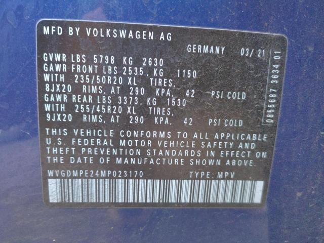 WVGDMPE24MP023170 - 2021 VOLKSWAGEN ID.4 FIRST EDITION BLUE photo 12