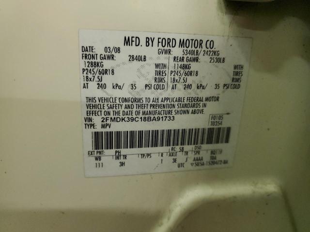 2FMDK39C18BA91733 - 2008 FORD EDGE LIMITED WHITE photo 12