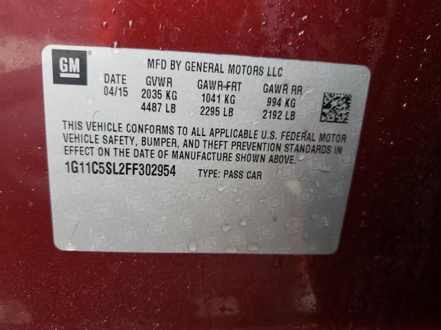 1G11C5SL2FF302954 - 2015 CHEVROLET MALIBU 1LT 栗色 照片 12