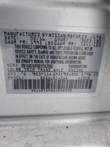 3N1AB7AP8GY242590 - 2016 NISSAN SENTRA S SILVER photo 13