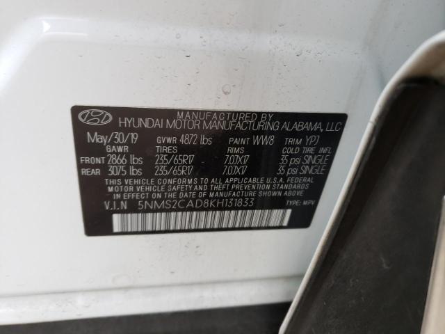 5NMS2CAD8KH131833 - 2019 HYUNDAI SANTA FE SE WHITE photo 14