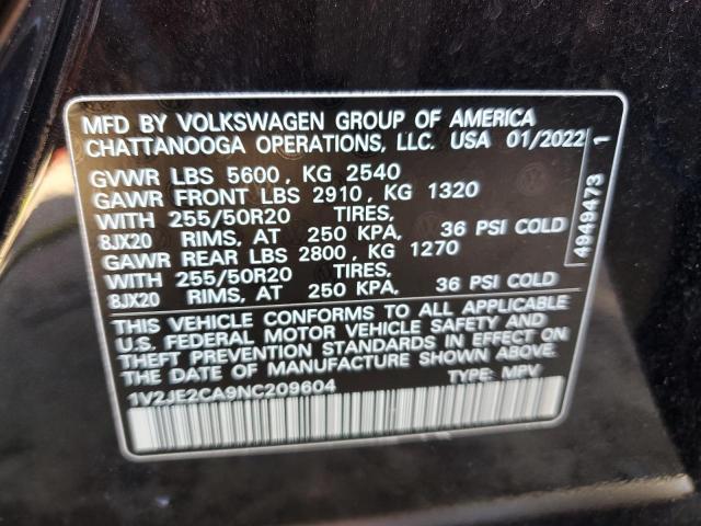 1V2JE2CA9NC209604 - 2022 VOLKSWAGEN ATLAS CROS SE Черный фото 12