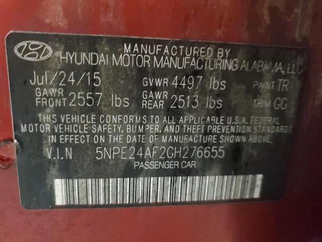 5NPE24AF2GH276655 - 2016 HYUNDAI SONATA SE MAROON photo 12