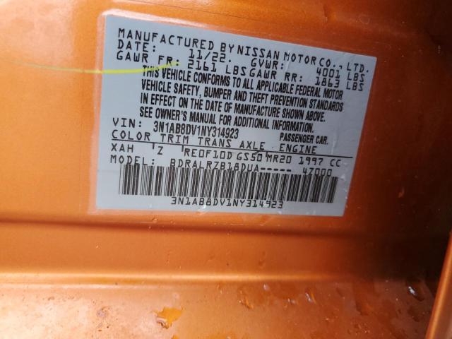 3N1AB8DV1NY314923 - 2022 NISSAN SENTRA SR ORANGE photo 12